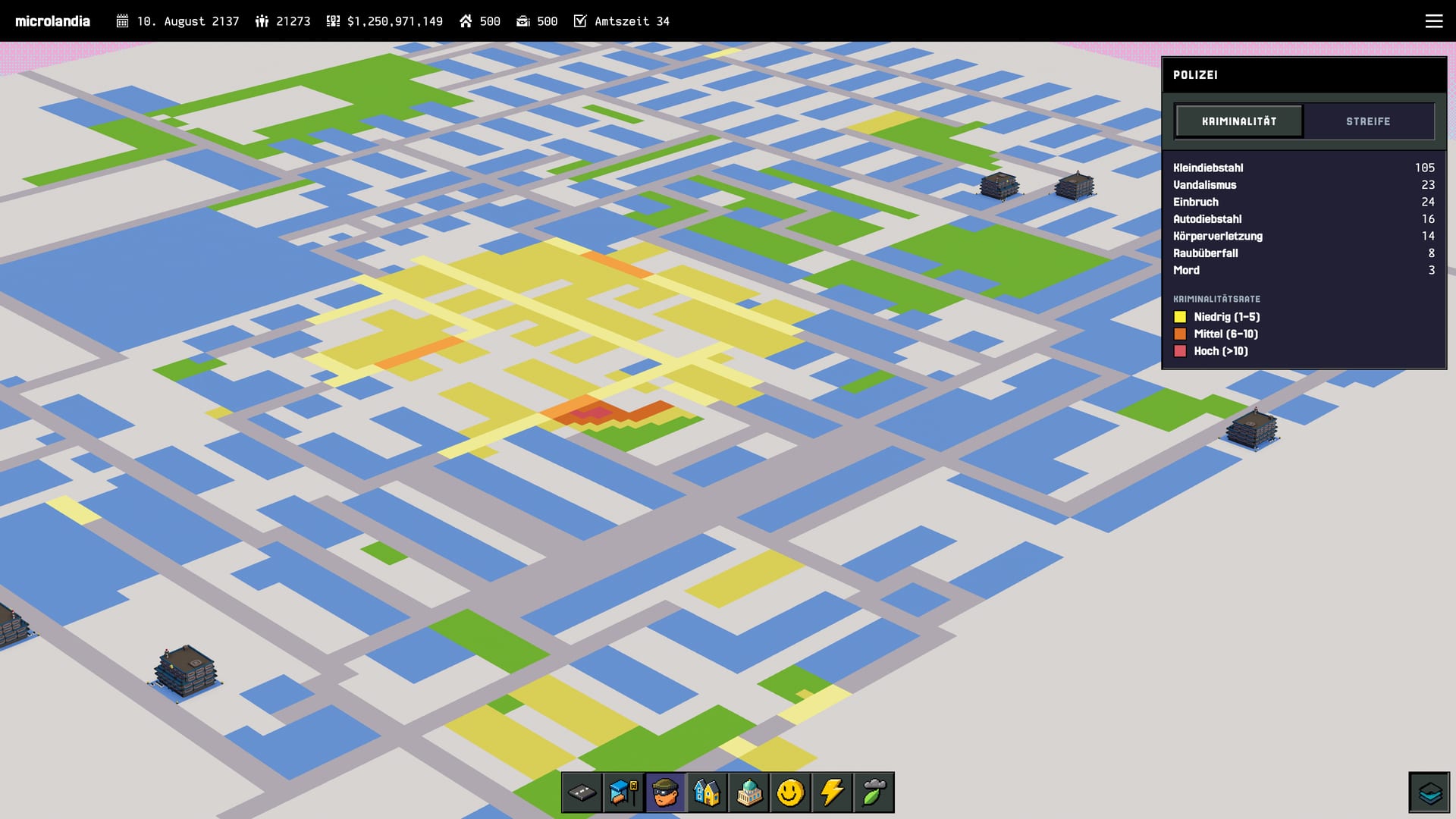 The crime map showing a large cluster of crime