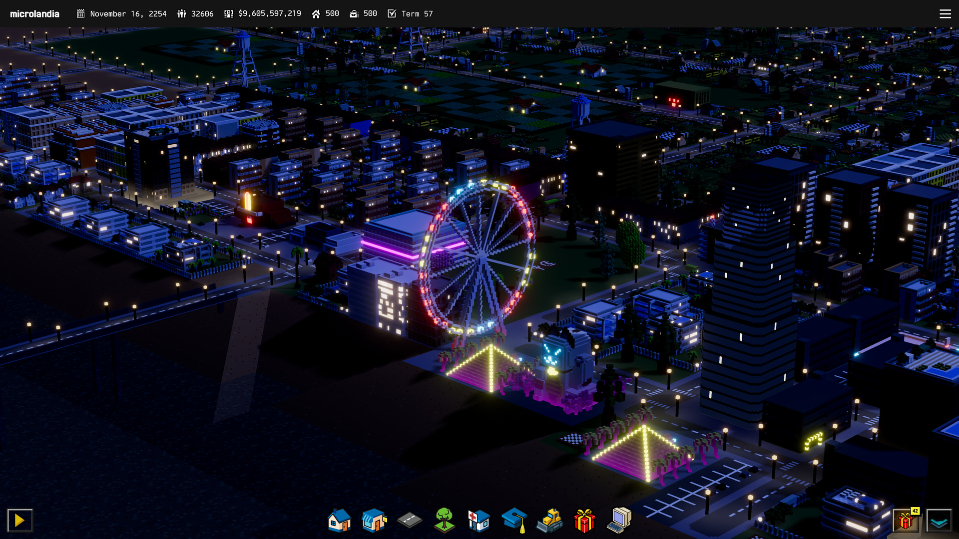 The marina waterfront after dark