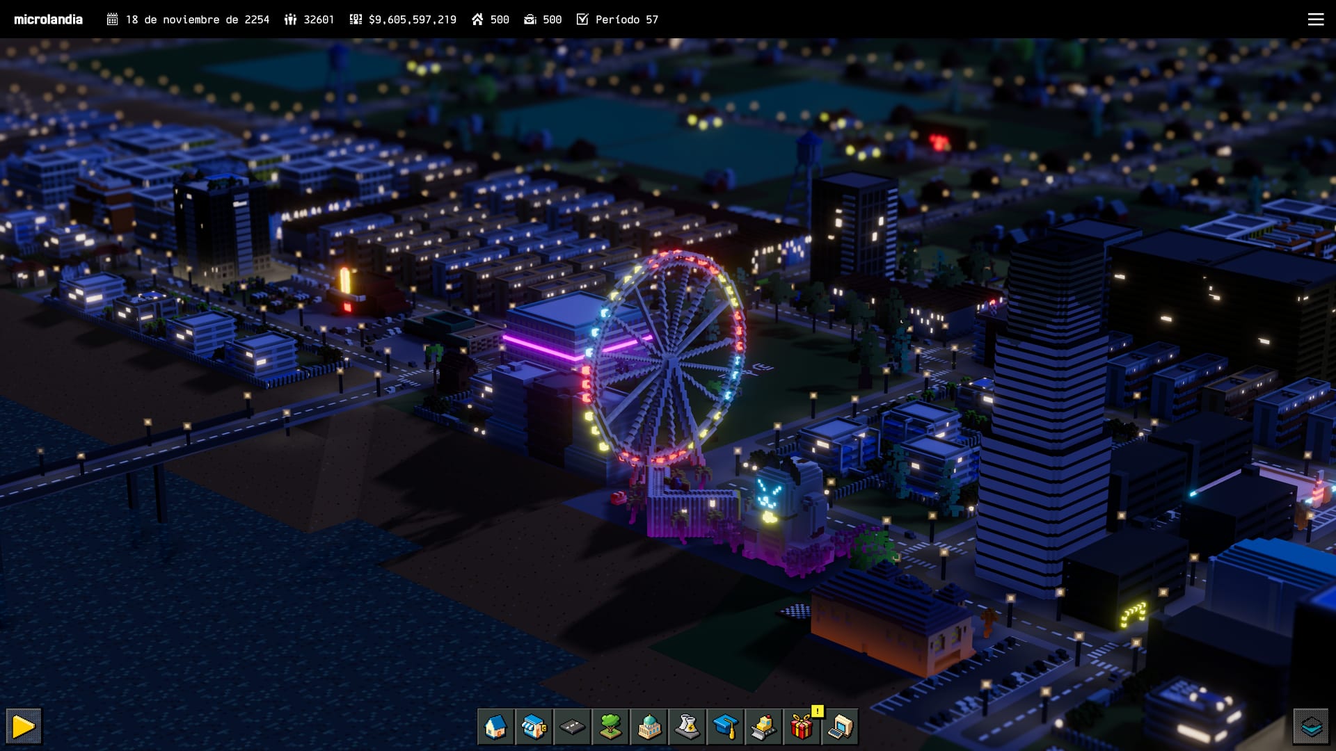 The marina waterfront after dark