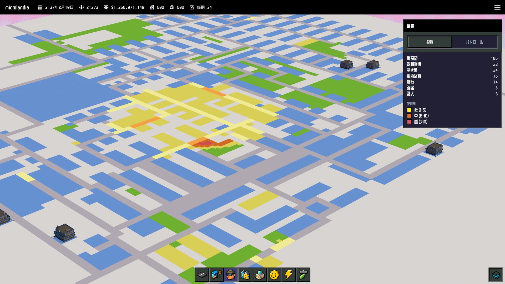 The crime map showing a large cluster of crime