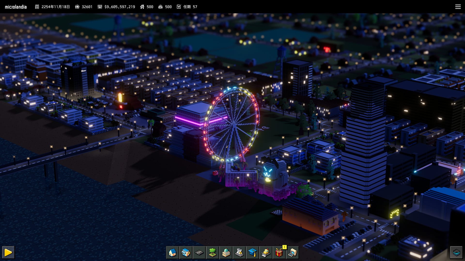 The marina waterfront after dark